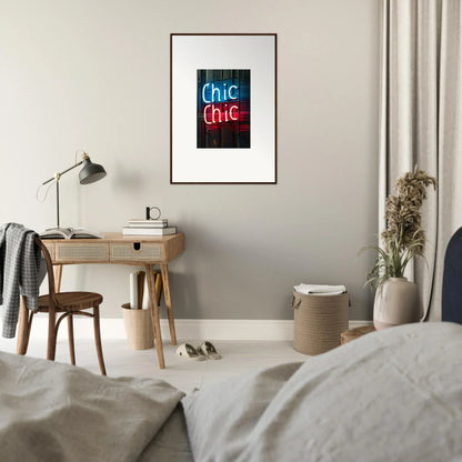 Framed wall art featuring Chic Chic in colorful neon-style lettering for room decor