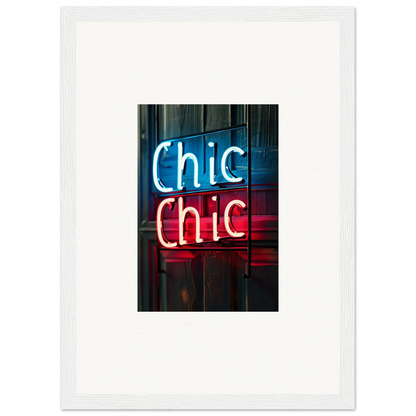 Chic Chic neon sign in blue and red, perfect for stylish room decor or canvas prints