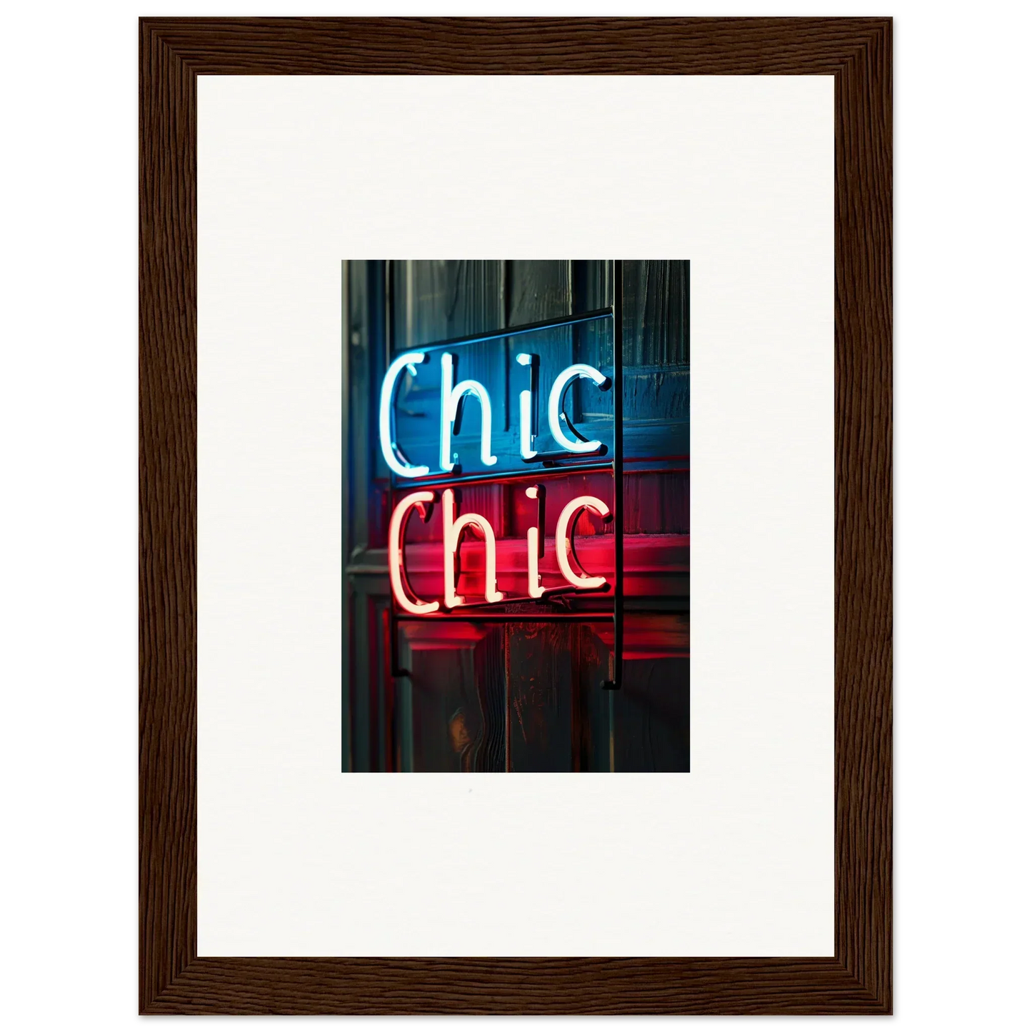 Neon Chic Chic sign in blue and red as stylish room decor for framed wall art