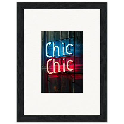 Framed neon sign art featuring Chic Chic in blue and red for stylish room decor