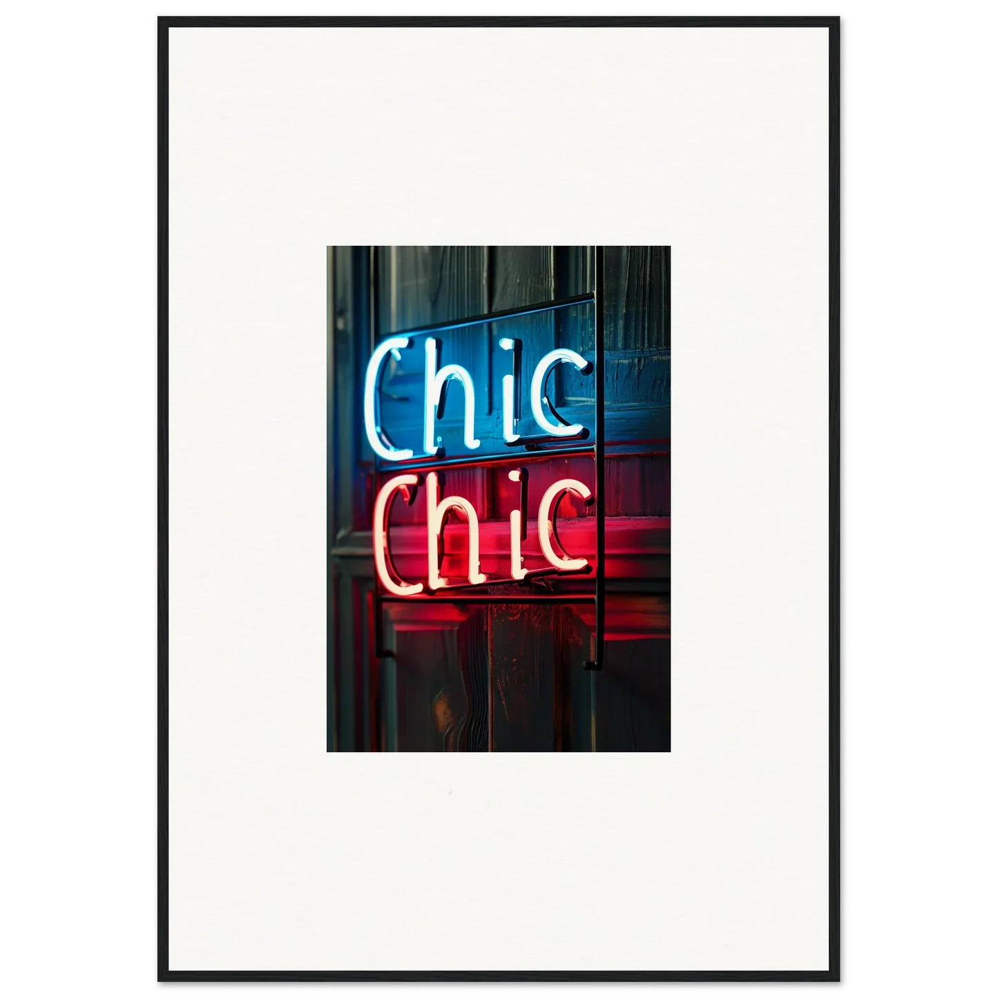 Neon sign Chic Chic in blue and red for stylish room decor or canvas prints