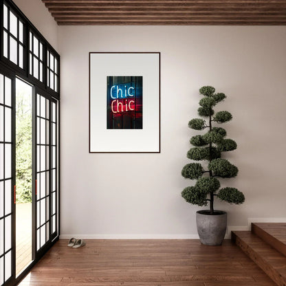 Framed neon sign art reading Chic Chic, perfect for stylish room decor and canvas prints