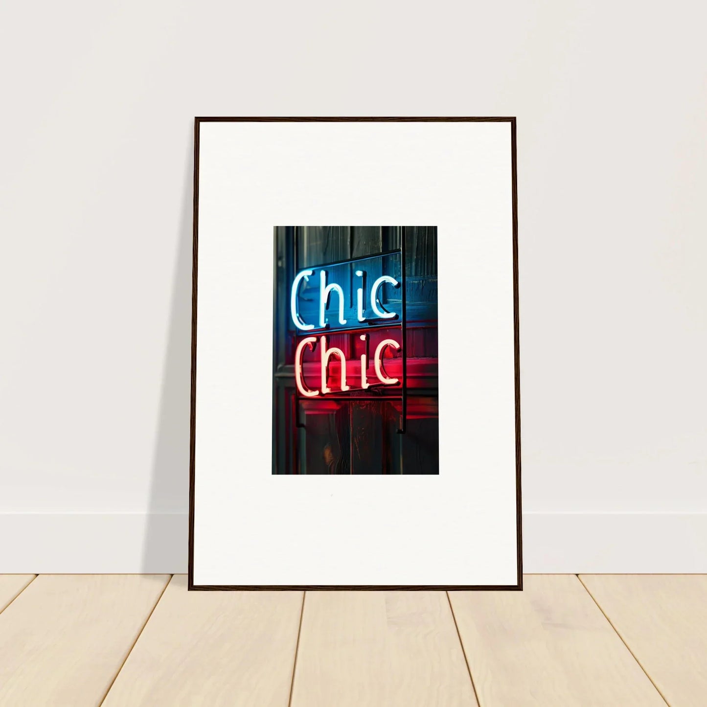 Framed neon sign artwork reading Chic Chic, perfect for room decor and framed wall art