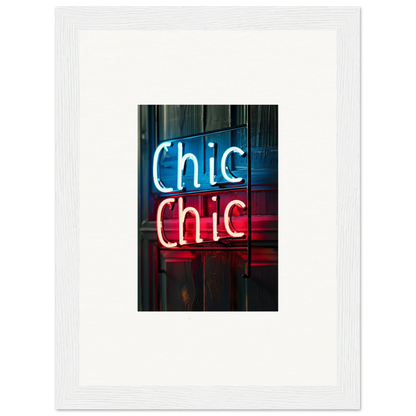 Neon sign Chic Chic in blue and red enhancing room decor as framed wall art