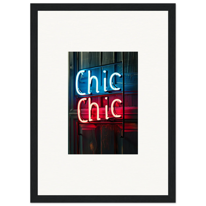 Neon sign Chic Chic in blue and red for modern room decor and framed wall art