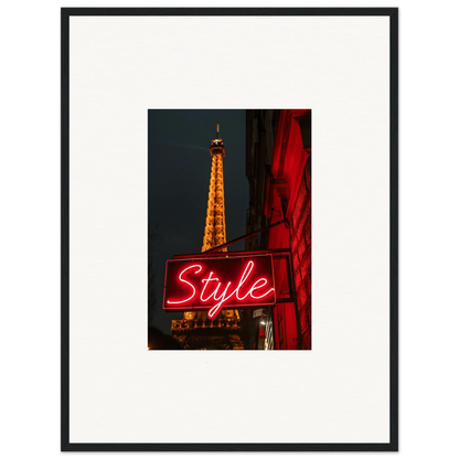 Framed Eiffel Tower wall art with neon Style sign for trendy room decoration