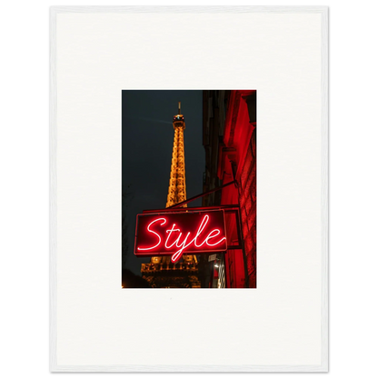 Illuminated Eiffel Tower with neon Style sign, perfect for chic wall art or canvas print