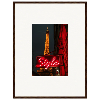 Framed Eiffel Tower wall art with neon Style sign, perfect for chic room decoration