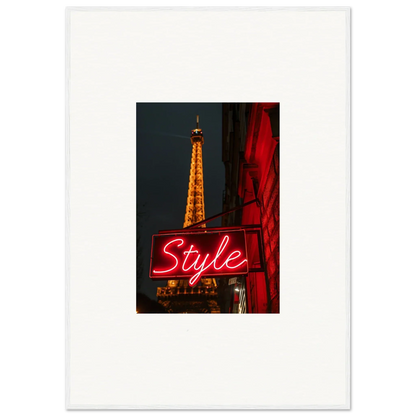 Neon Style sign with the Eiffel Tower at night, perfect for wall art or room decoration