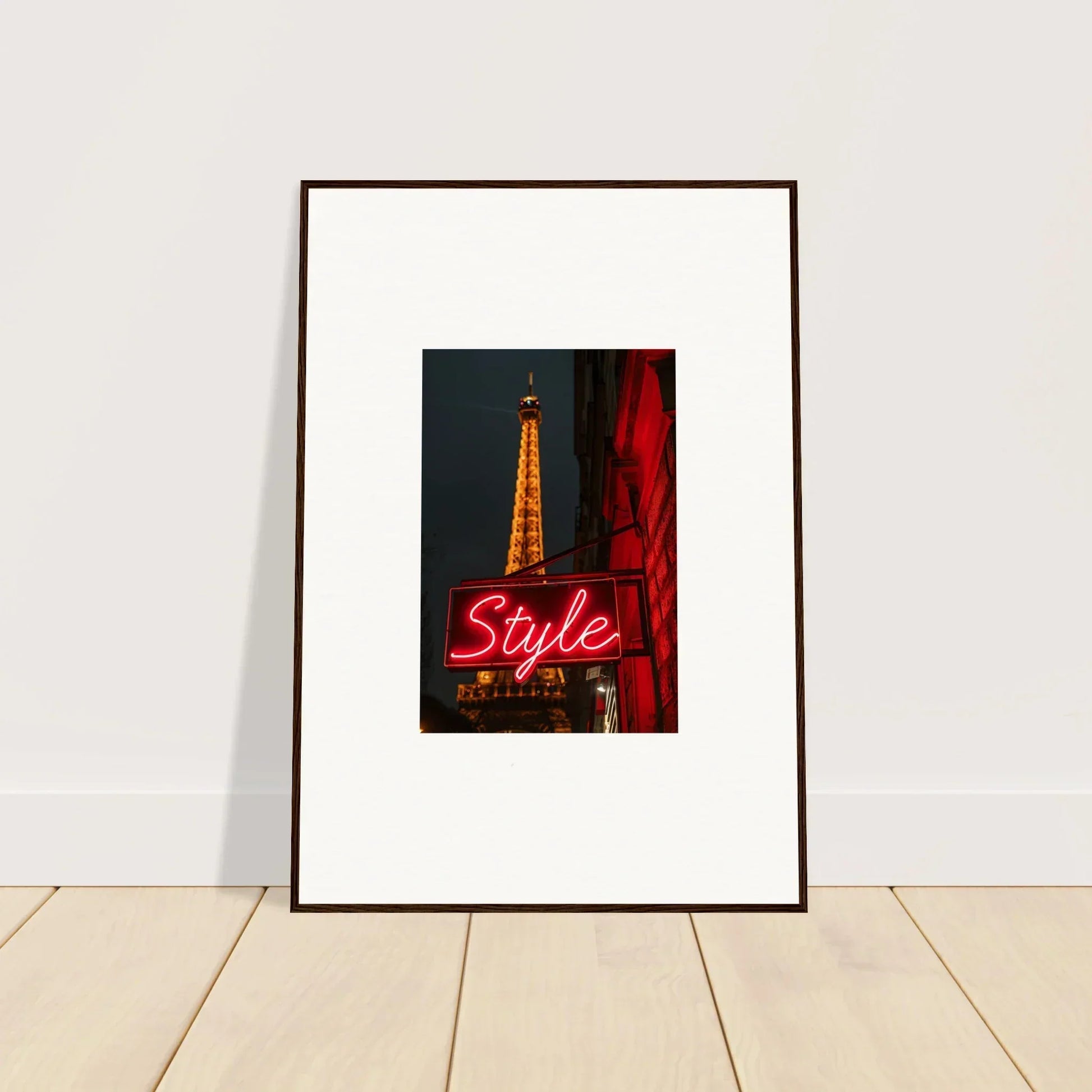 Framed Eiffel Tower photo with neon Style sign for trendy room decoration wall art