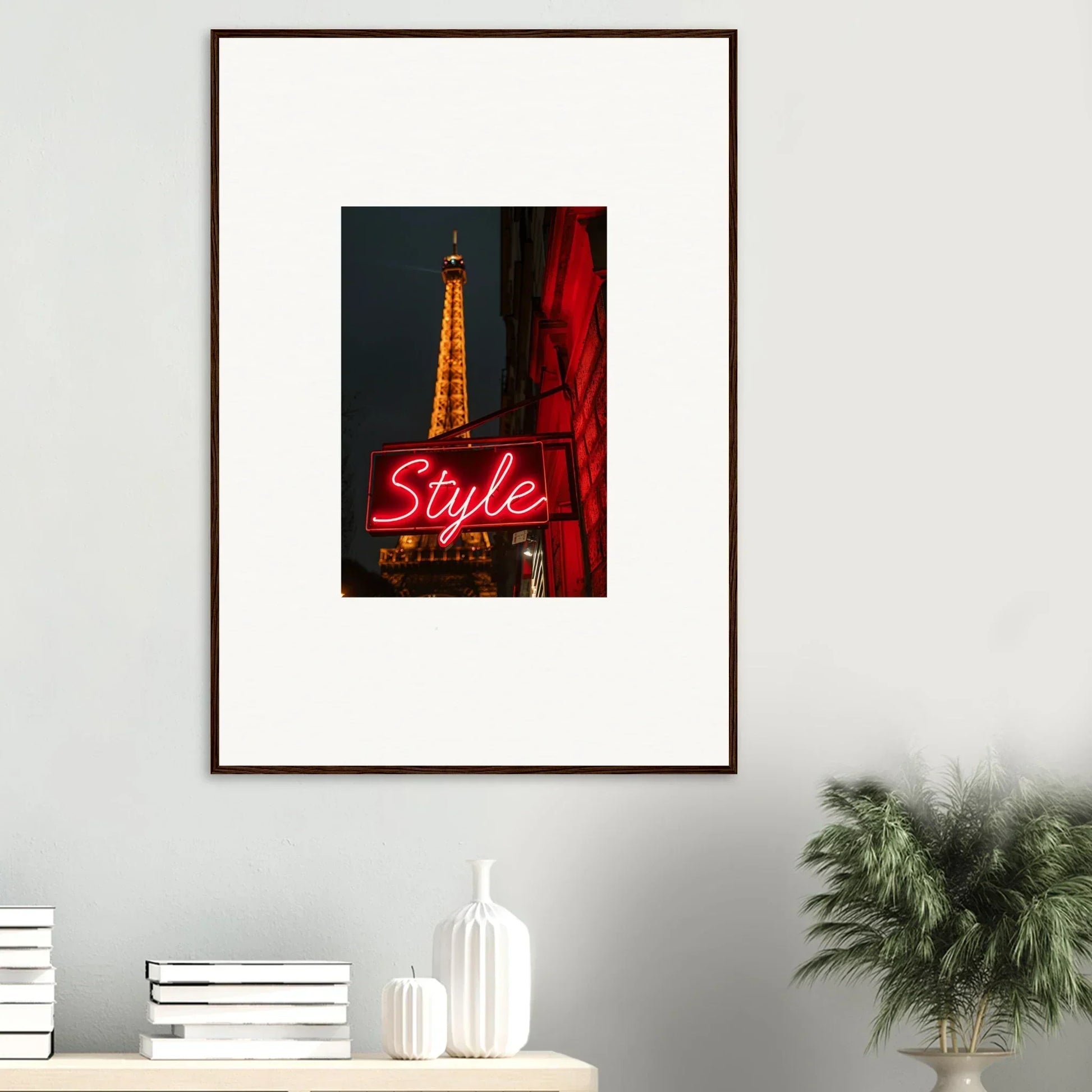 Framed Eiffel Tower wall art with neon Style sign for stylish room decoration