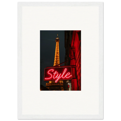 Framed photograph of the Eiffel Tower at night, perfect for room decoration or wall art