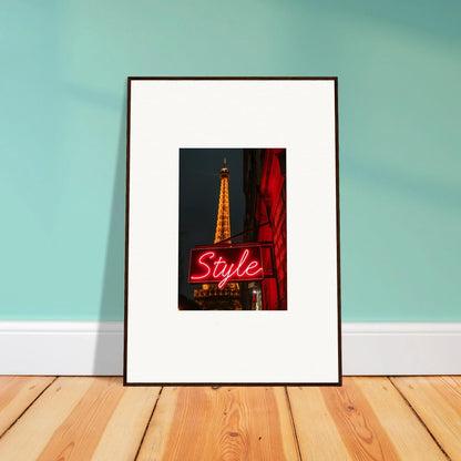 Framed Eiffel Tower wall art with a neon Style sign, perfect for chic room decoration