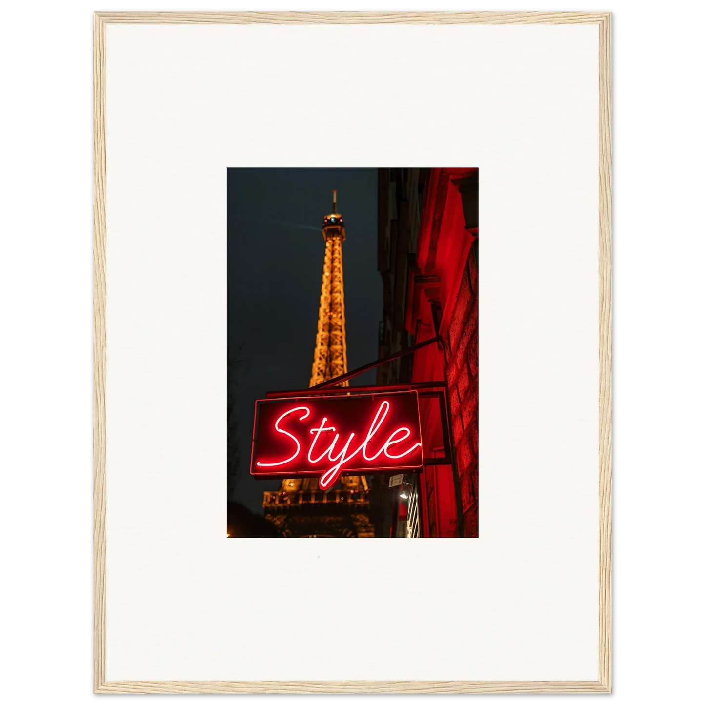 Framed Eiffel Tower photo with neon Style sign, perfect for unique room decoration