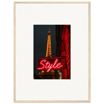 Framed Eiffel Tower photo with neon Style sign, perfect for unique room decoration