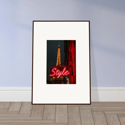 Framed Eiffel Tower photo with neon Style sign, perfect for room decoration wall art