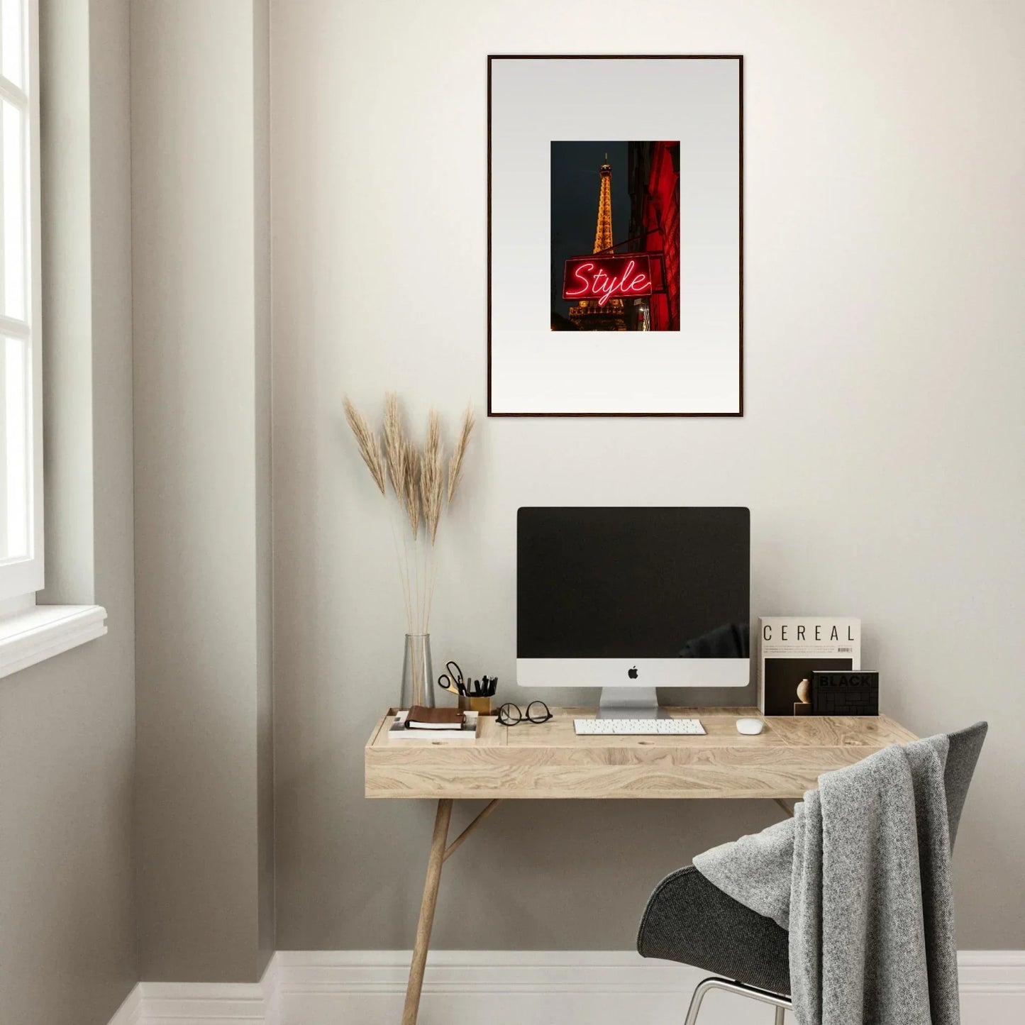 Minimalist wooden desk setup perfect for room decoration with sleek office accessories