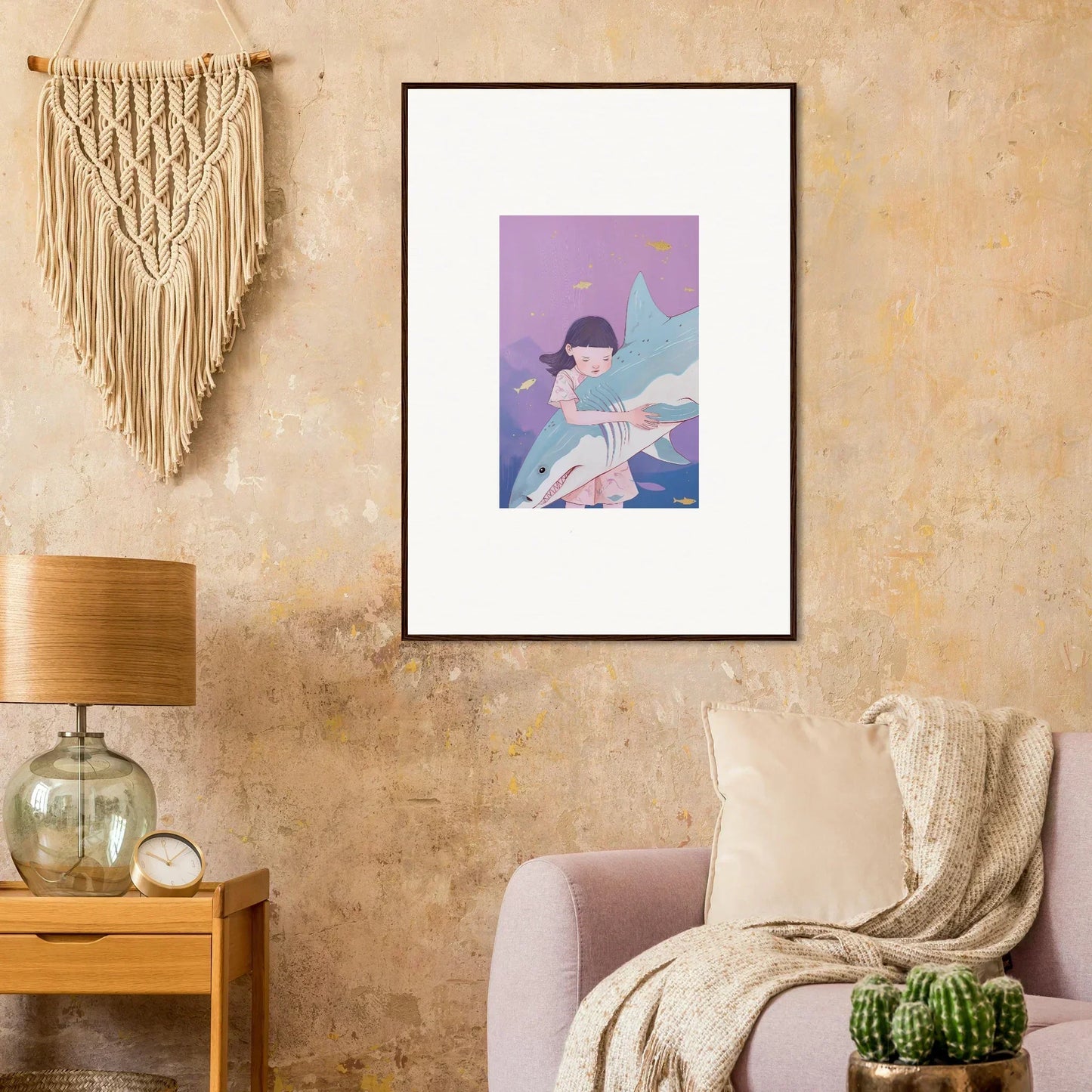 Framed canvas print of stylized figure in pastel colors for Abyssal Dreams room decoration