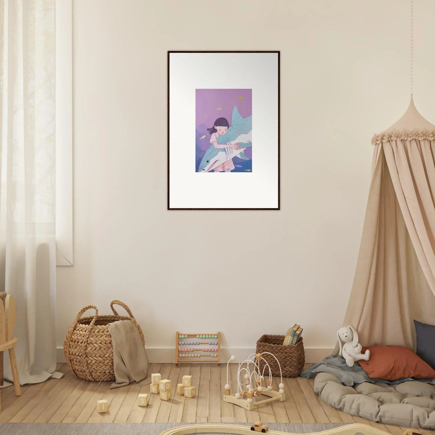 Framed canvas print of abstract figure in pastel colors for abyssal dreams room decoration