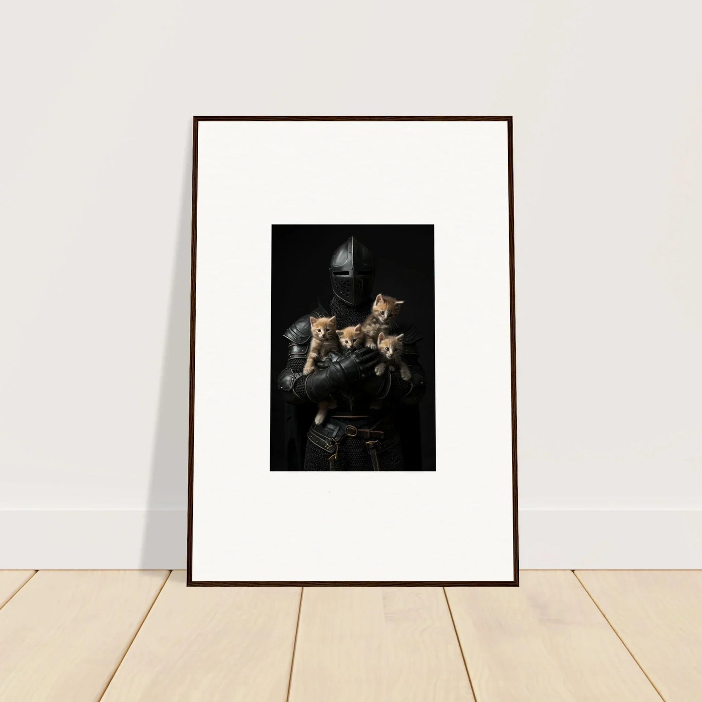 Framed wall art of a dark, moody classical scene for elegant room decor with tender fluff