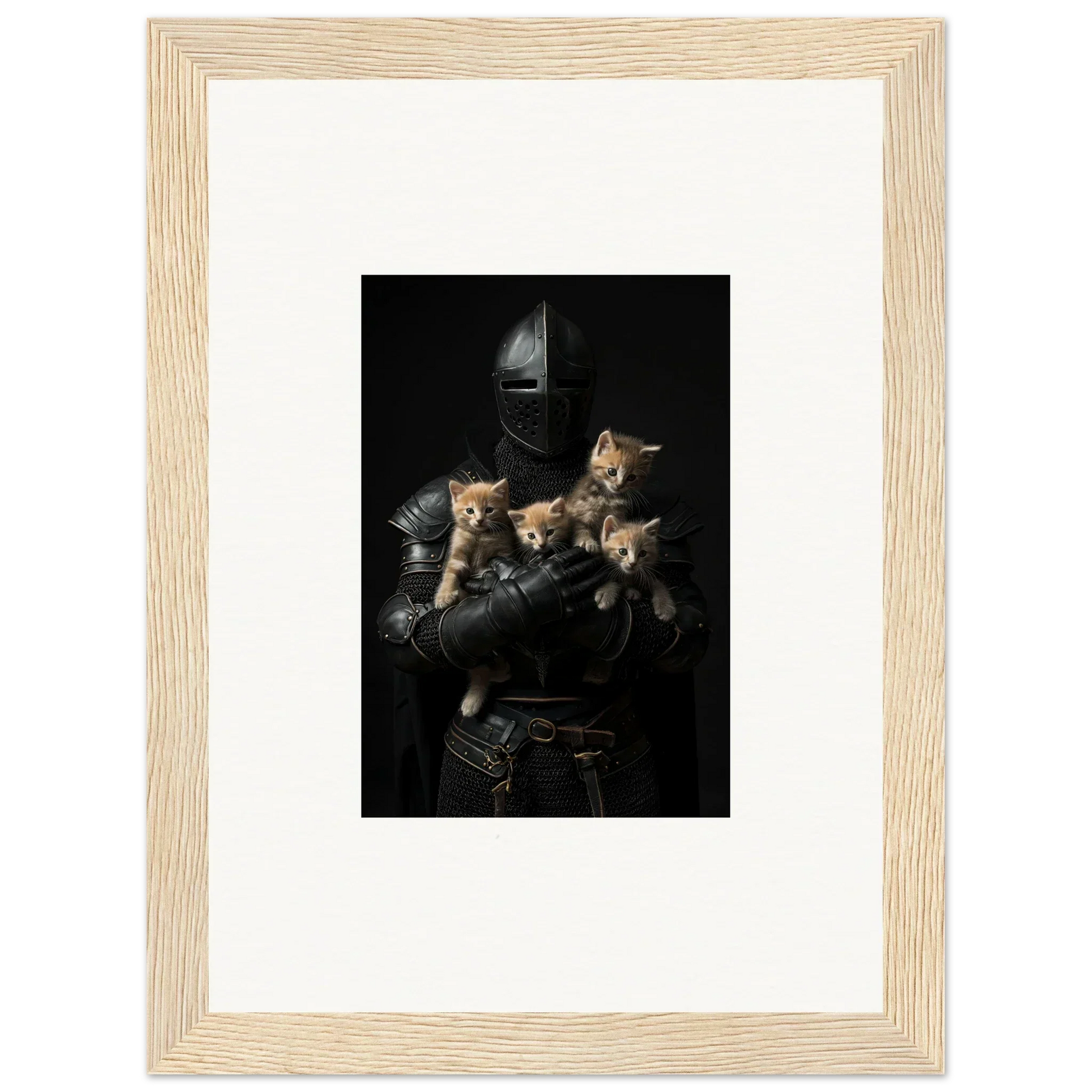 Framed wall art of four kittens for charming room decor in tender fluff style