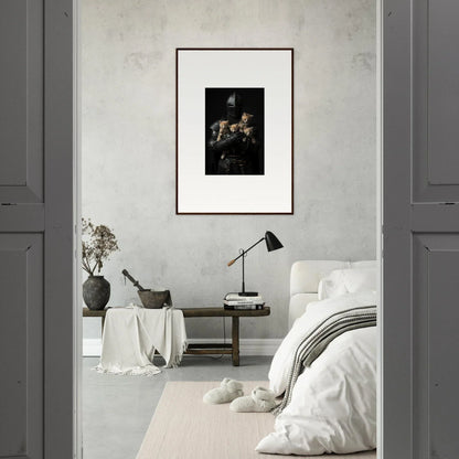 Framed dark artwork on a light wall for stylish room decor and tender fluff vibes