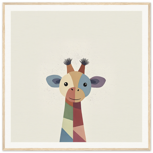 Colorful geometric-style giraffe illustration from Chroma Tall Tales with gentle smile