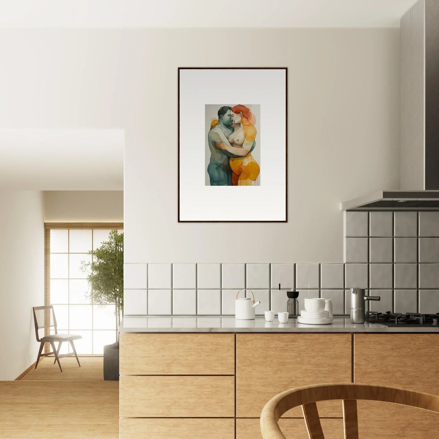 Colorful canvas print of embracing figures for unique room decoration, Echelons Linger