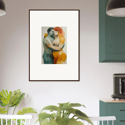 Framed canvas print of an embracing couple, perfect for room decoration and echelons linger vibe