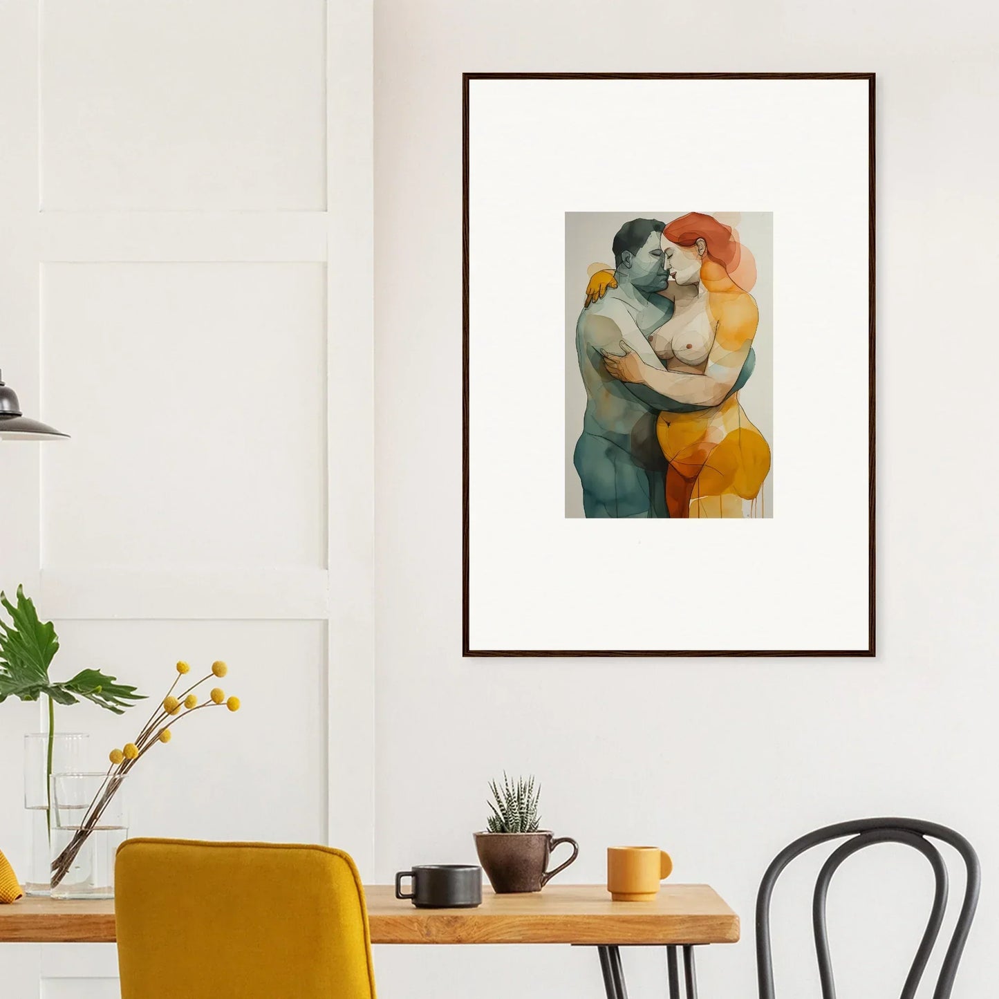 Framed canvas print of two figures in an embrace, perfect for echelons linger room decoration