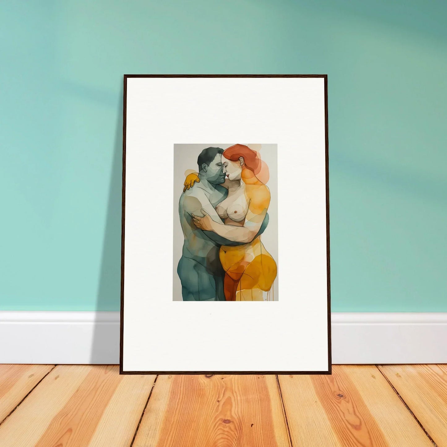 Framed canvas print of abstract couple embrace for stylish room decoration echelons linger