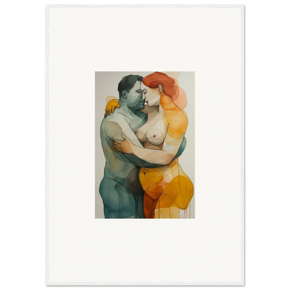 Watercolor canvas print of an embracing couple for stylish room decoration