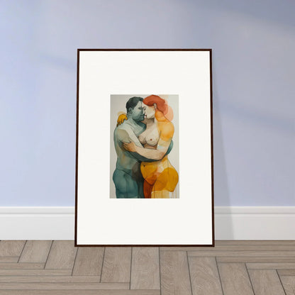 Framed watercolor canvas print of two figures in an intimate embrace for room decoration