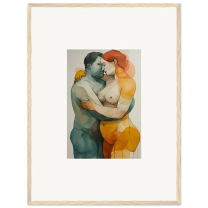 Framed watercolor of a nude couple adds a vibrant touch to room decoration with Echelons Linger