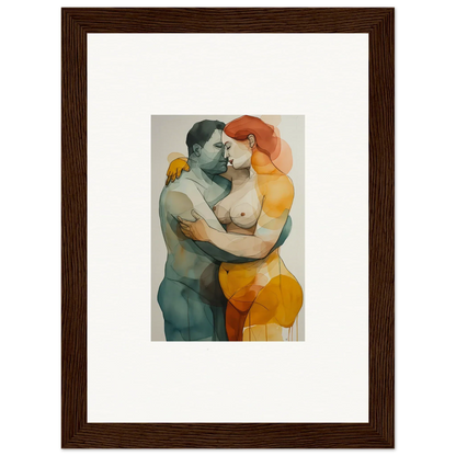 Watercolor canvas print of embracing couple, perfect for echelons linger room decoration