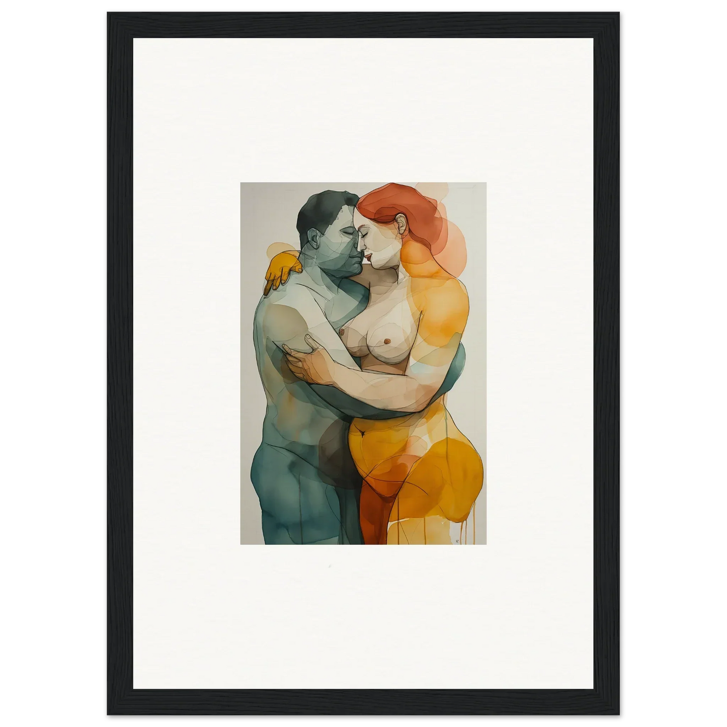 Watercolor canvas print of a couple embracing, perfect for room decoration, Echelons Linger