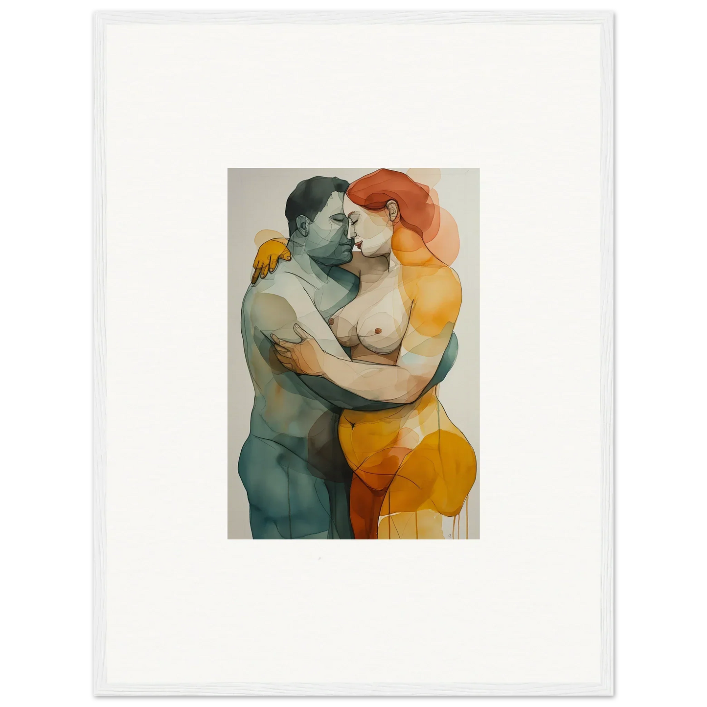 Watercolor abstract couple embracing, perfect for room decoration canvas print