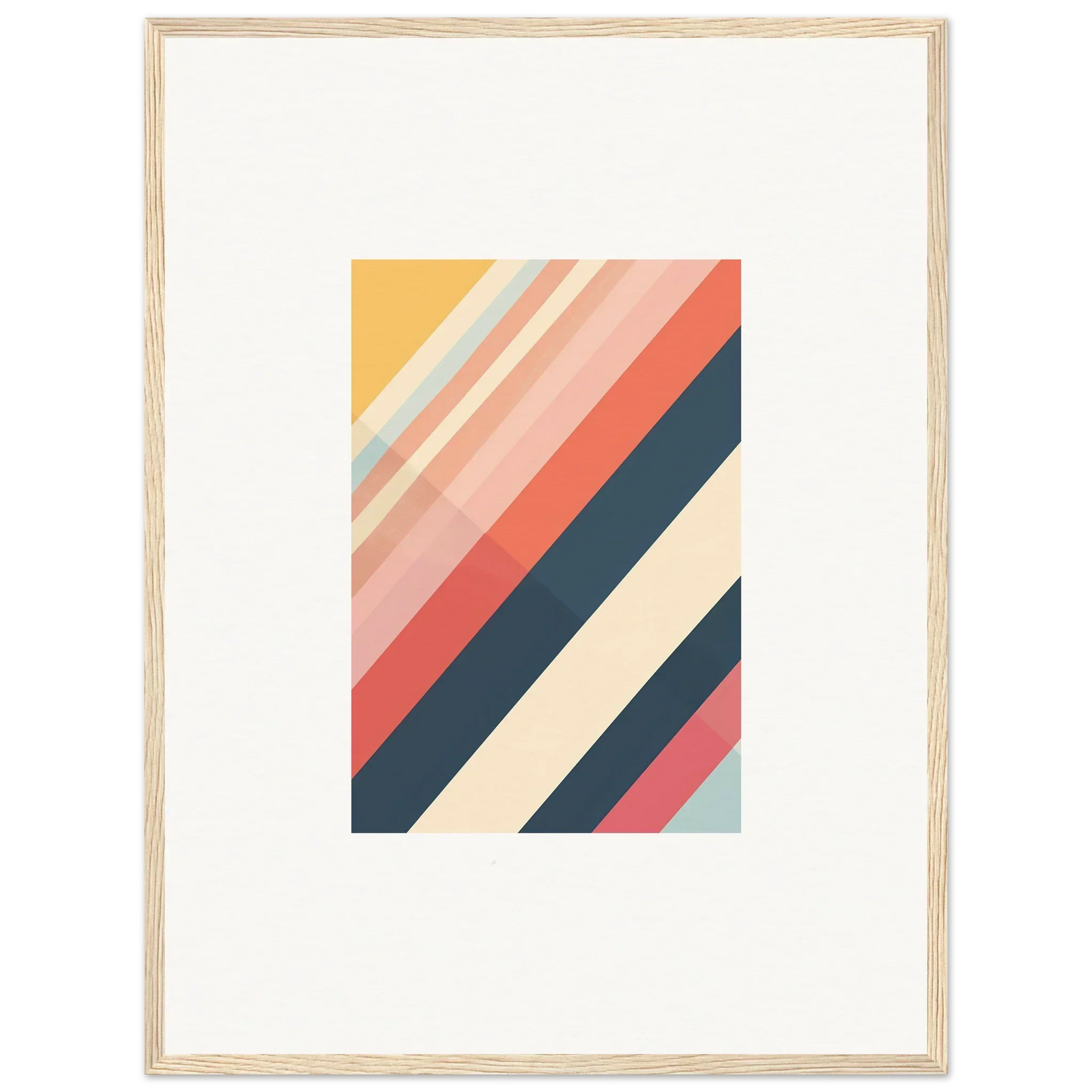 Abstract geometric artwork with diagonal stripes in warm and cool colors for room decor