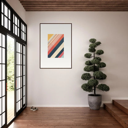 Framed wall art featuring warm diagonal stripes, perfect for room decor and essence shift