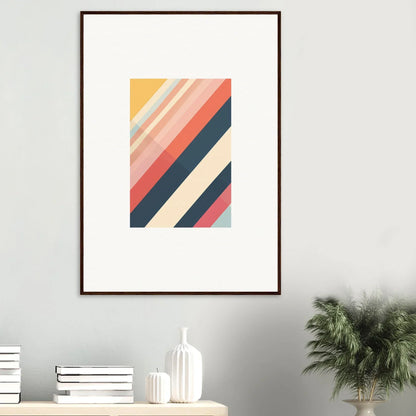 Framed wall art featuring diagonal stripes in warm and cool colors, Essence Shift decor