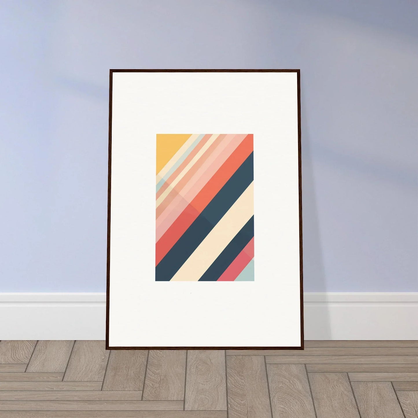 Framed wall art with diagonal stripes in vibrant colors for stylish room decor essence shift