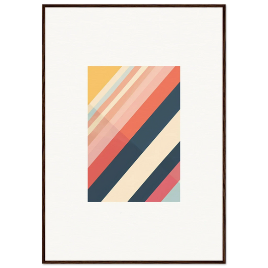 Framed abstract artwork with diagonal stripes in muted colors for modern room decor