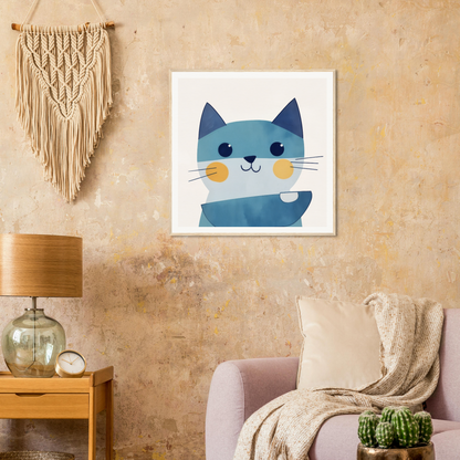 Cute cartoon blue cat with orange cheeks in Chromatic Feline Gleam design