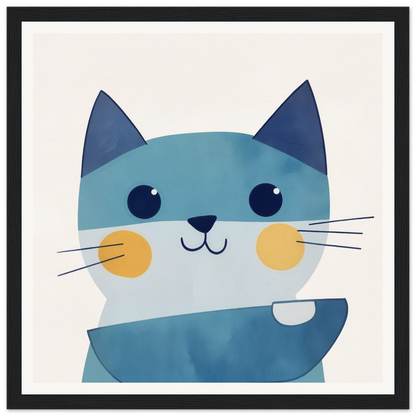 Cute cartoon cat with blue fur and orange cheeks in Chromatic Feline Gleam art style