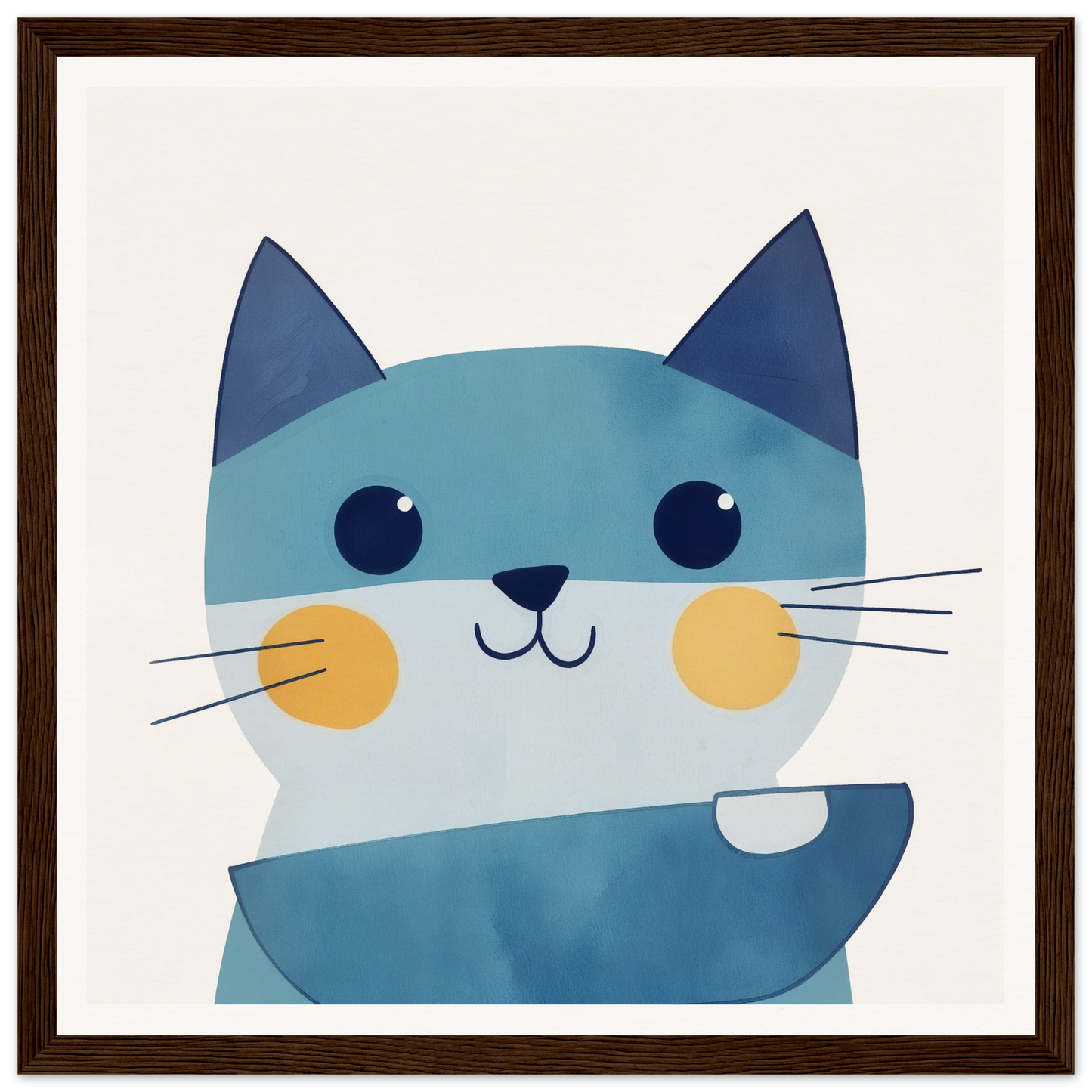 Cute cartoon cat with blue fur and yellow cheeks in Chromatic Feline Gleam style