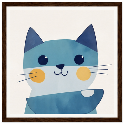 Cute cartoon cat with blue fur and yellow cheeks in Chromatic Feline Gleam style