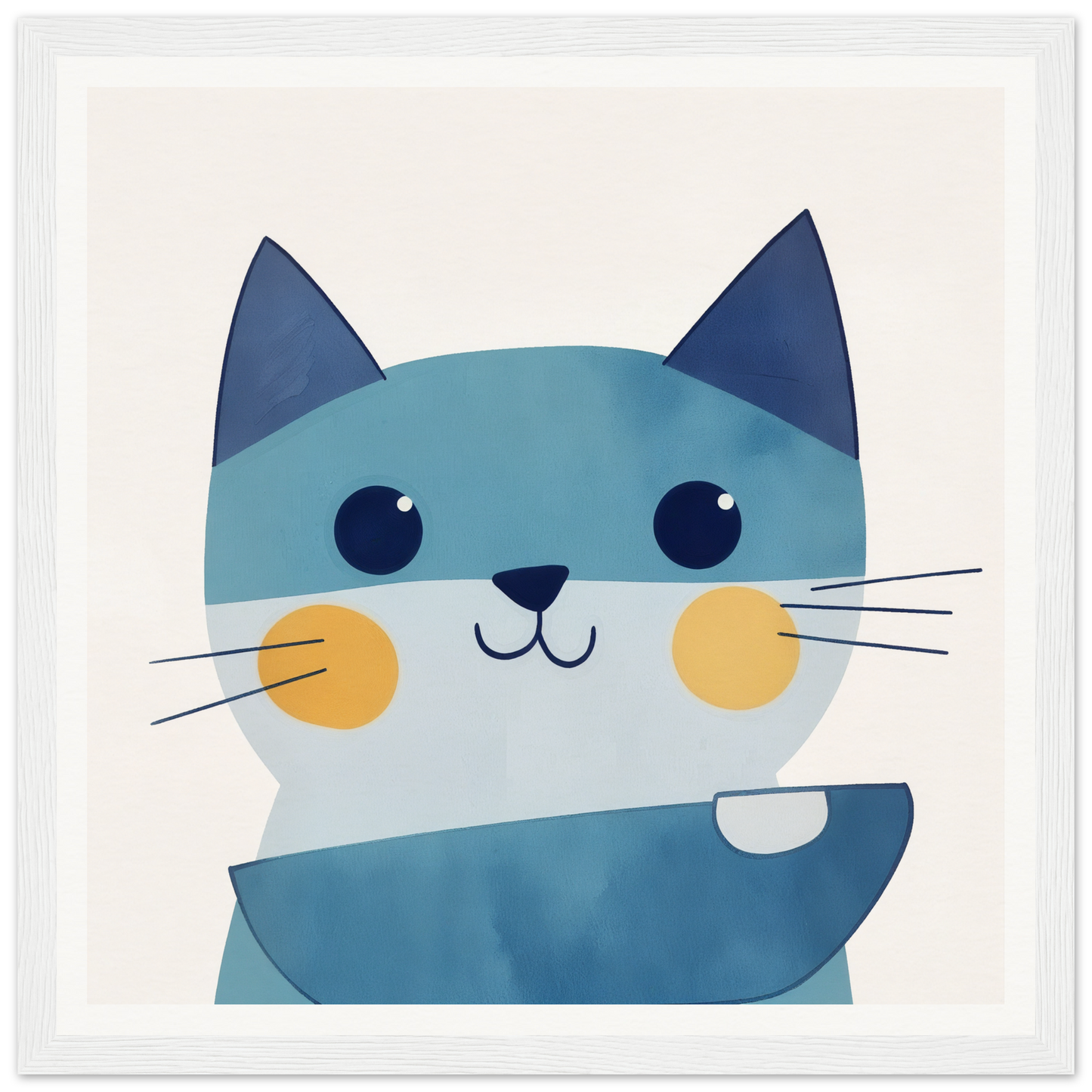 Cute cartoon cat with blue fur and yellow cheeks for Chromatic Feline Gleam product