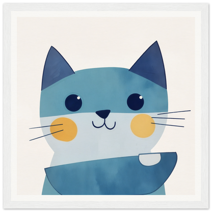 Cute cartoon cat with blue fur and yellow cheeks for Chromatic Feline Gleam product