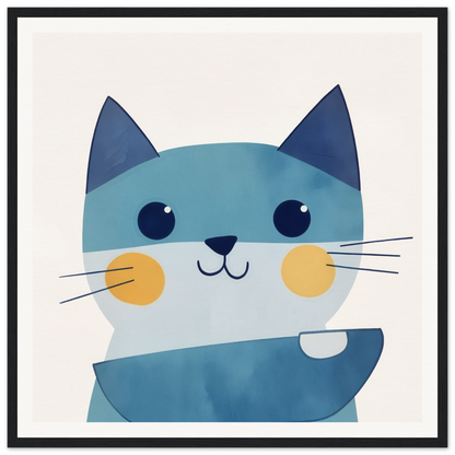 Cute cartoon cat with blue fur and orange cheeks in Chromatic Feline Gleam design