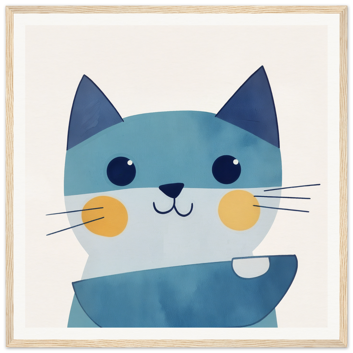 Cute cartoon cat with blue fur and rosy cheeks for Chromatic Feline Gleam product